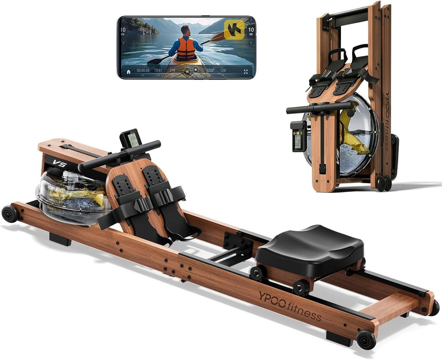 Wooden Water Rowing Machine 6-Level Resistance Bluetooth LCD Home Rower