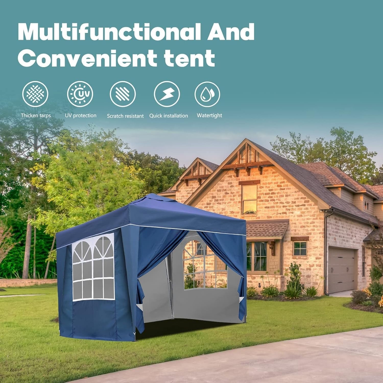 3x3M Blue Pop Up Gazebo With Removable Sides Waterproof Outdoor Tent