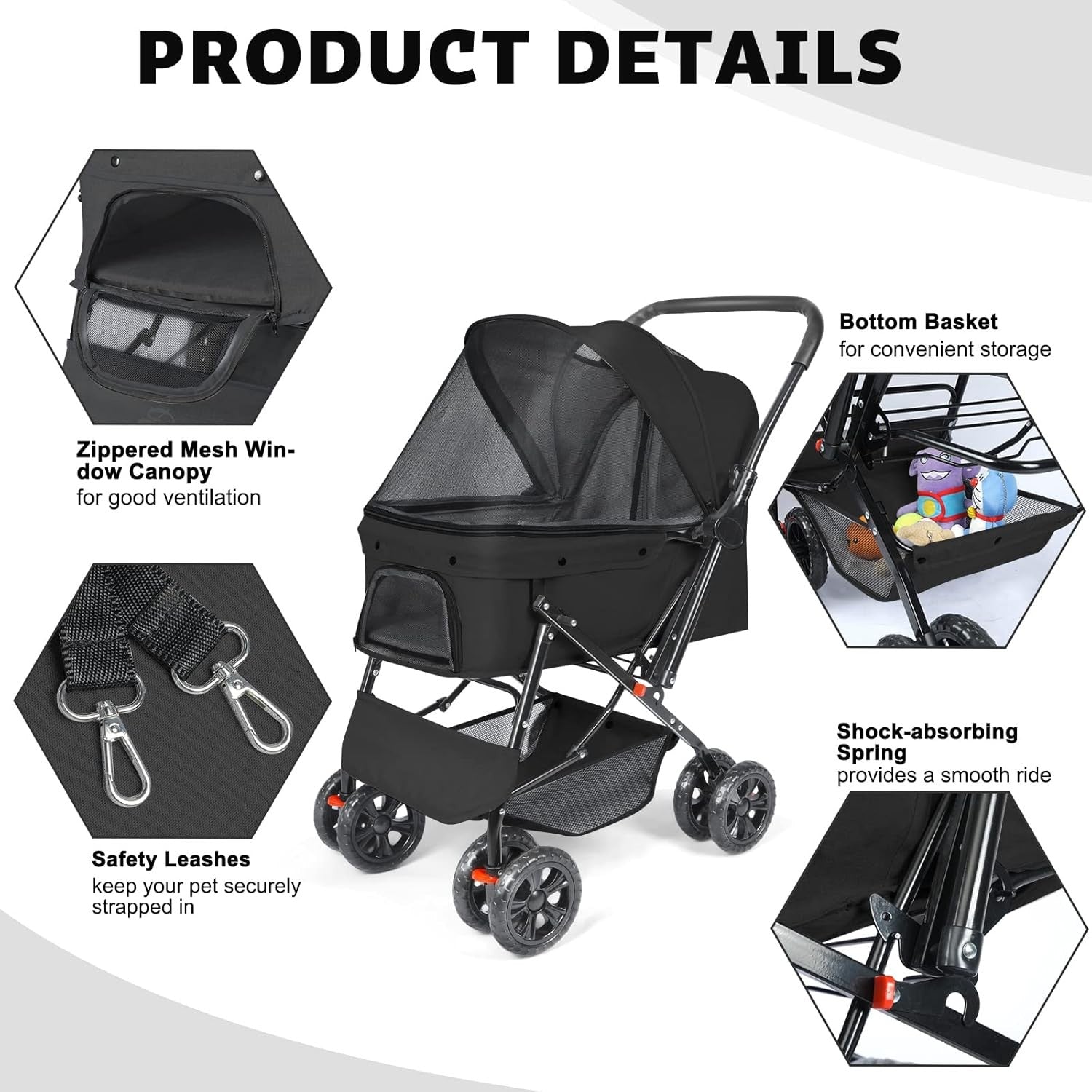 Pet Stroller for Medium Dogs up to 20kg Foldable 4 Wheel Dog Cat Pram