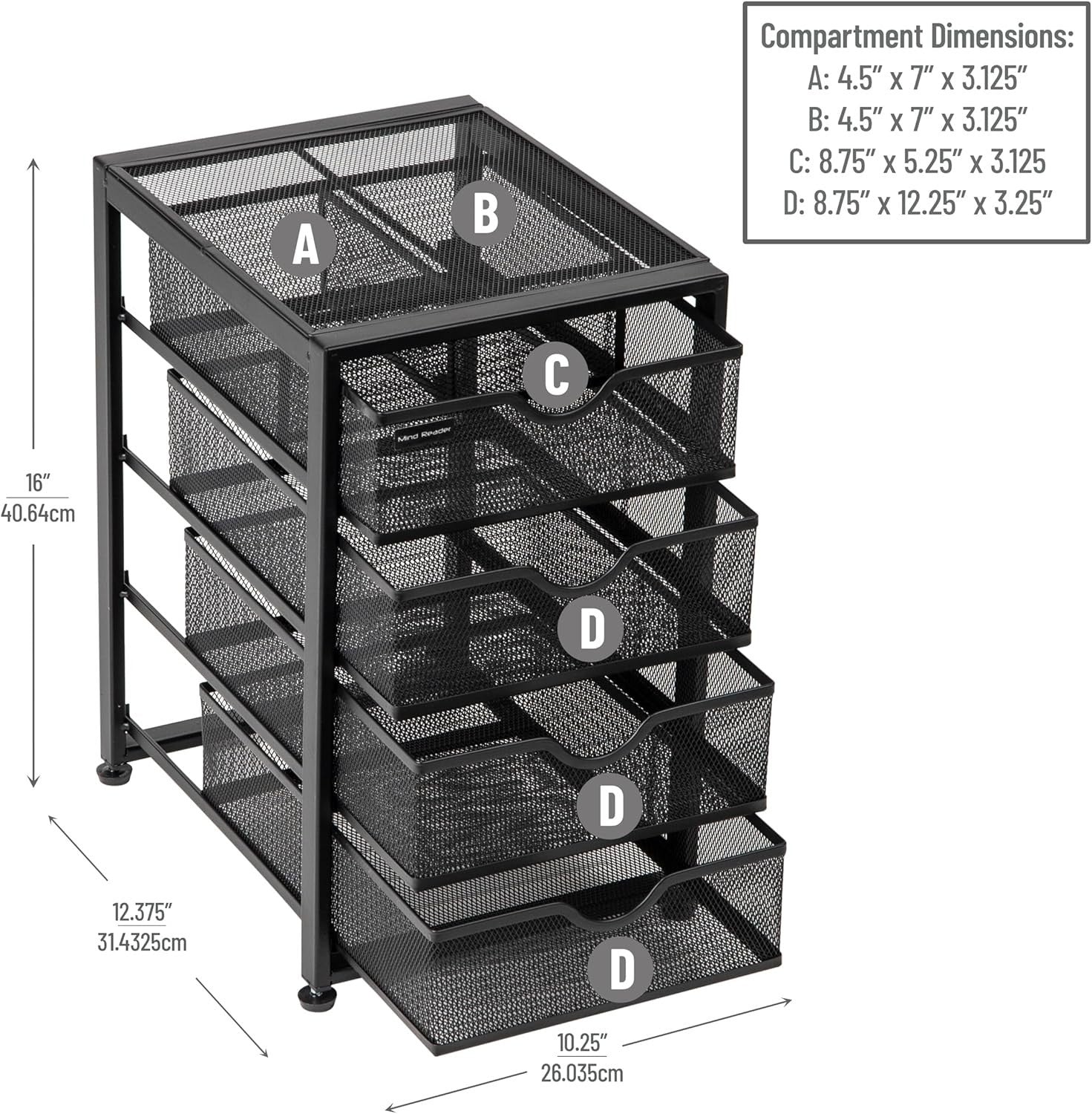 4-Drawer Metal Mesh Desk Organizer, File Storage Cabinet, Home Office