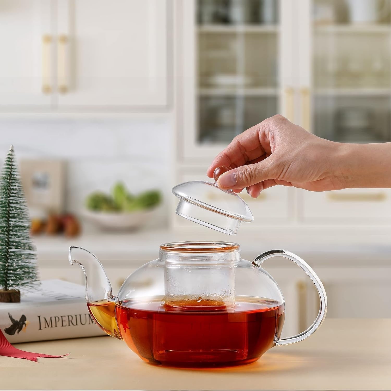 Glass Teapot 1200ml Stovetop Safe Tea Maker with Removable Infuser