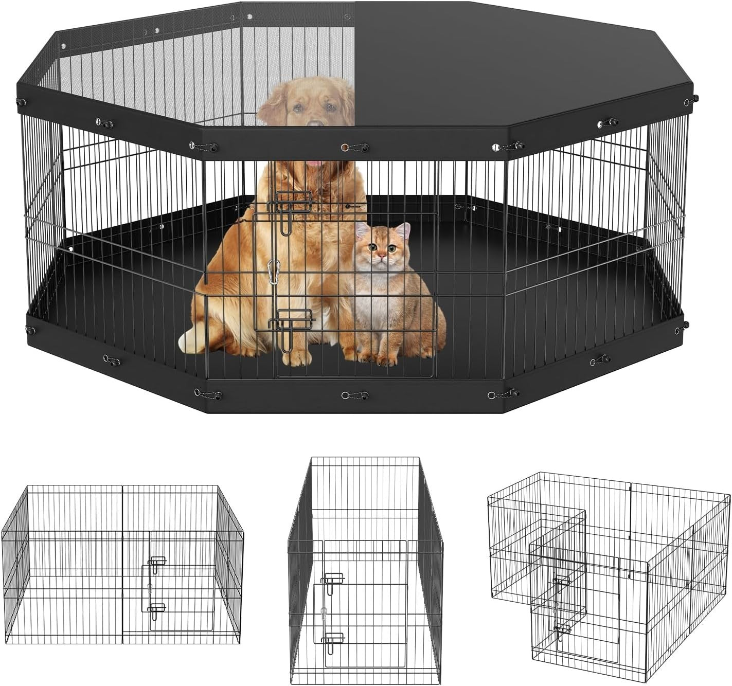 Foldable 24" Metal Dog Playpen 8-Panel Fence with Cover & Mat Indoor Outdoor