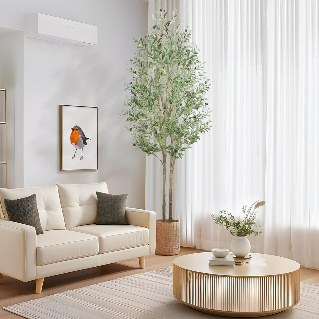 7ft Artificial Olive Tree Tall Faux Plant With Fruits Natural Trunk Indoor Decor