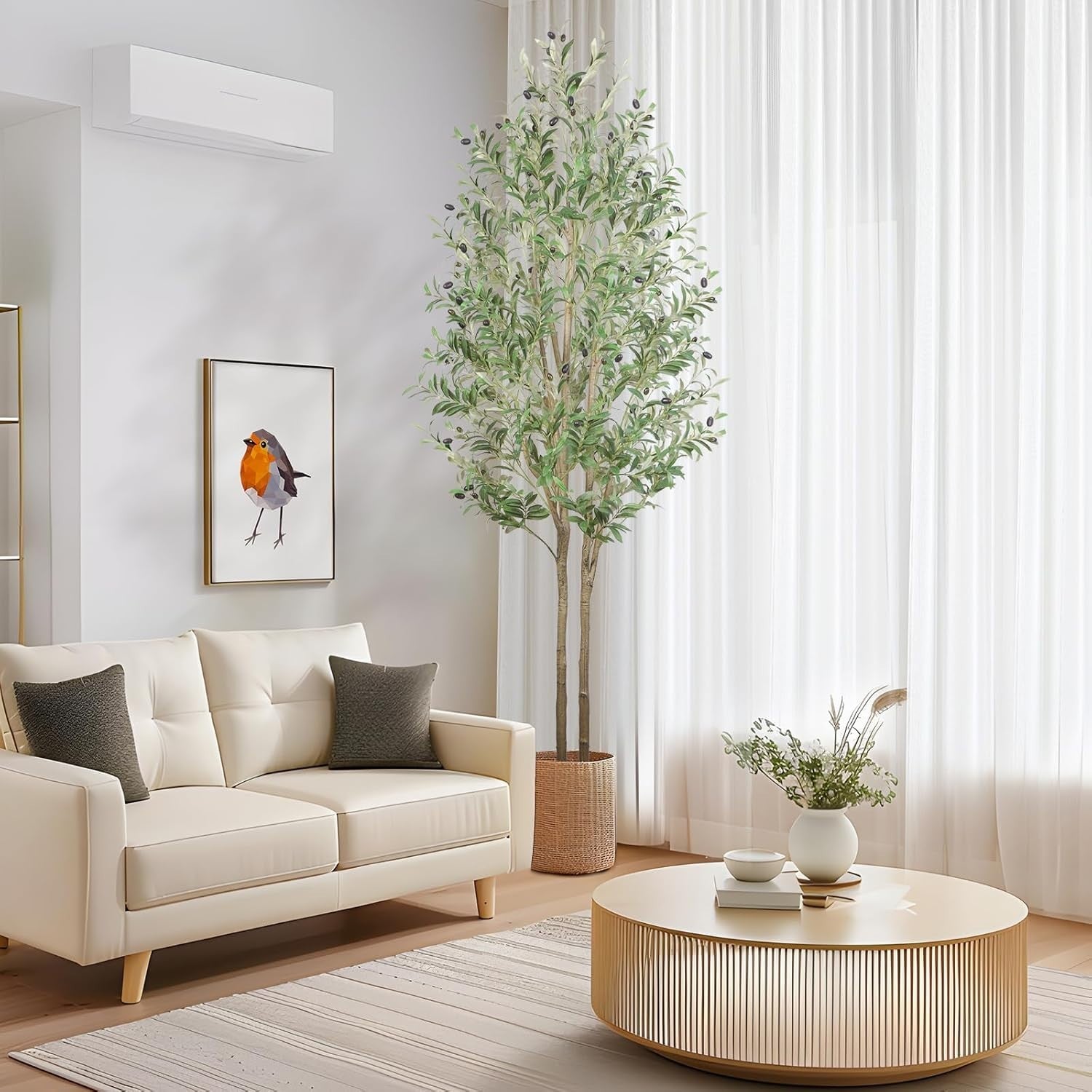 7ft Artificial Olive Tree Tall Faux Plant With Fruits Natural Trunk Indoor Decor