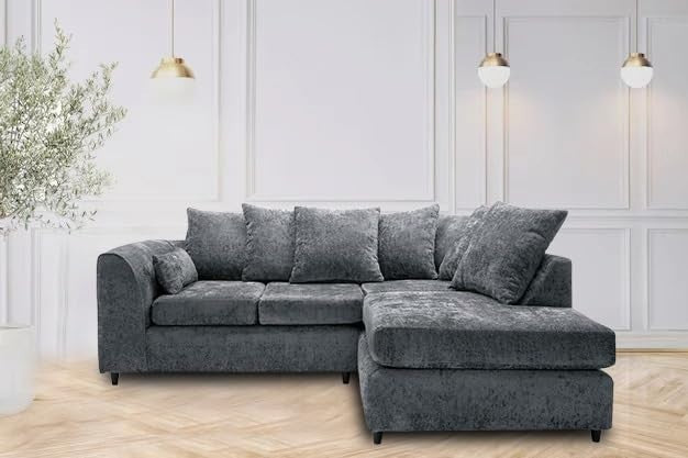 Grey Fabric L-Shape Corner Sofa 4-Seater – Durable, Comfy Cushions, Easy Assembl