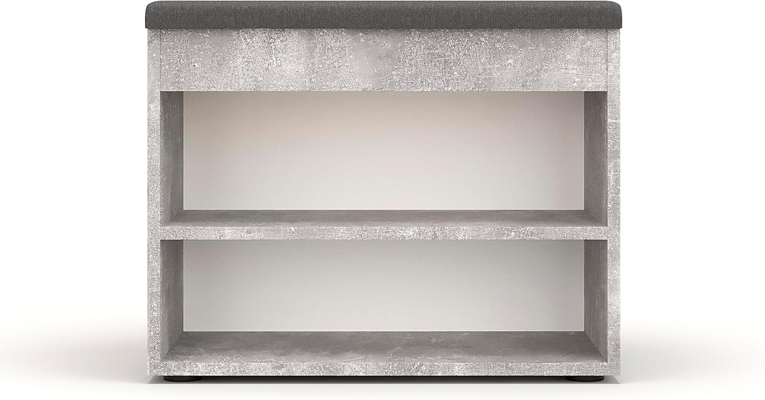 Concrete Grey Shoe Bench with Cushion & Storage for Entryway or Hallway