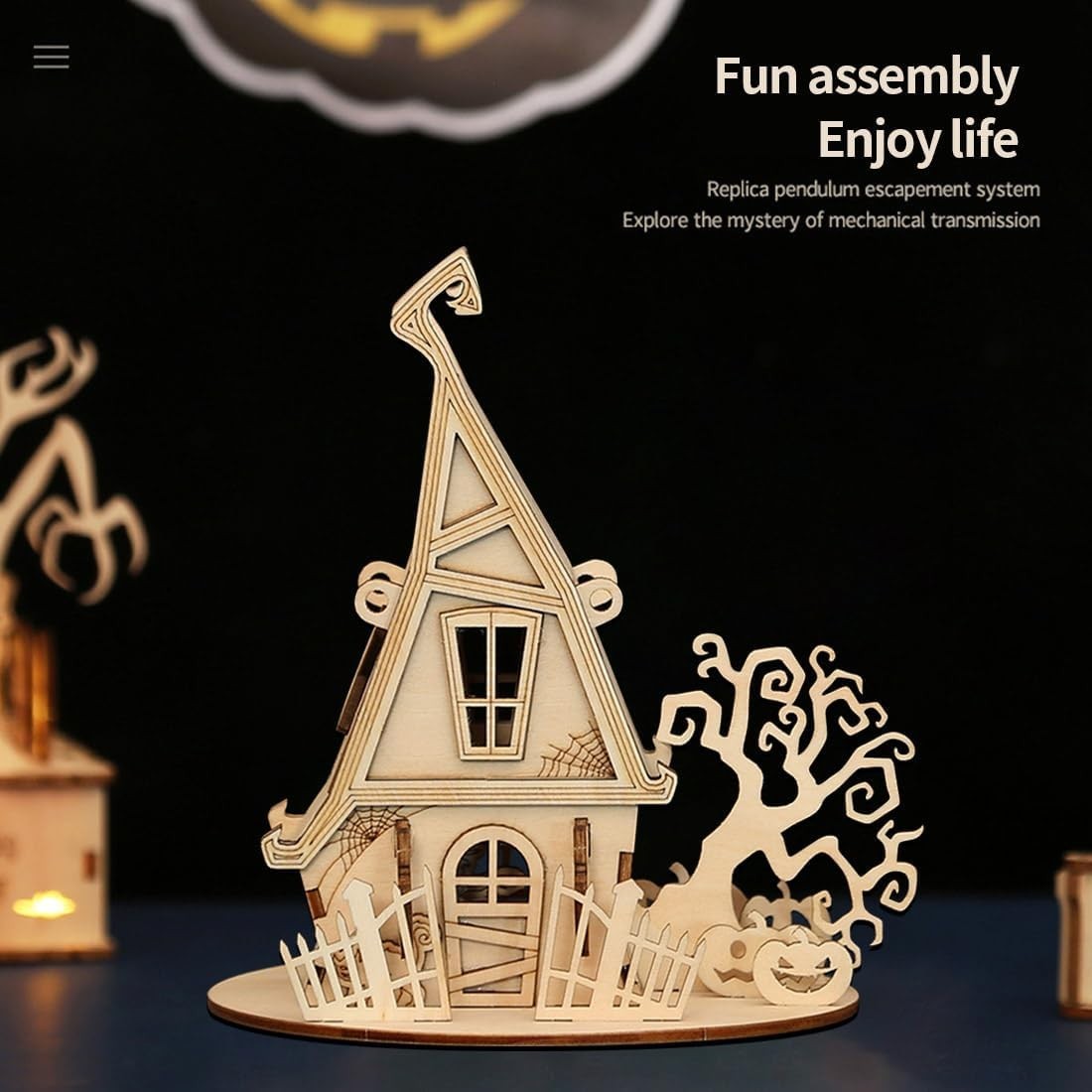 3D Wooden Halloween Puzzle House Kit No Glue Needed | Unique Gift Idea