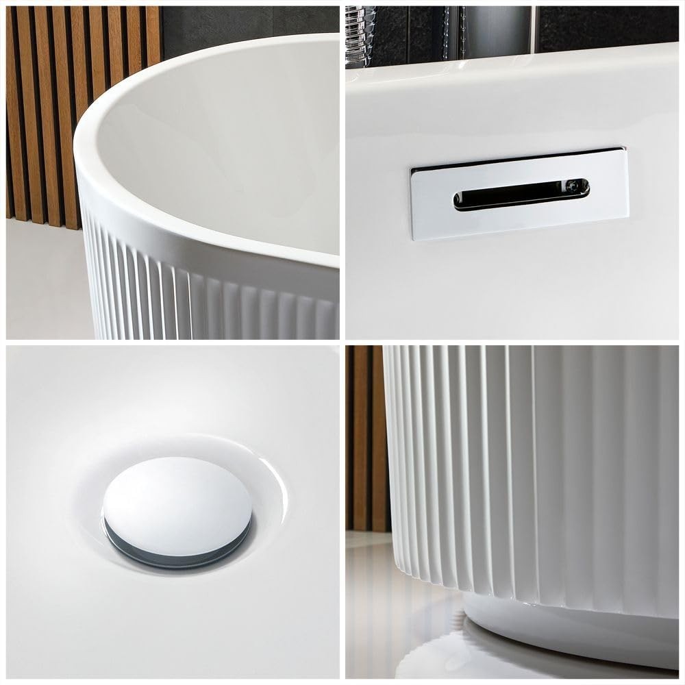 White Freestanding Double Ended Fluted Bath 1700x800mm Chrome Overflow