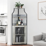Corner Bar Cabinet with Wine Rack Glass Holder Mesh Door 5 Tier Home Bar Unit