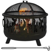 Large Steel Fire Pit BBQ with Mesh Lid & Poker – Safe Outdoor Heating
