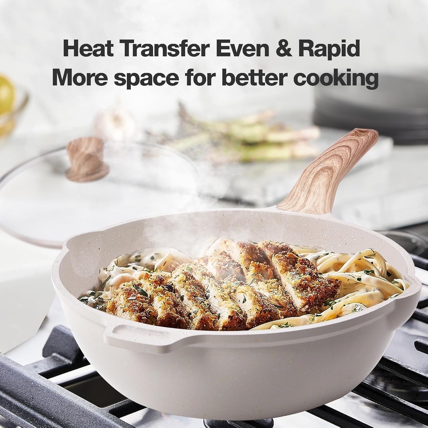 11Pcs Beige Non Stick Cookware Set with Grill Pan & Lids