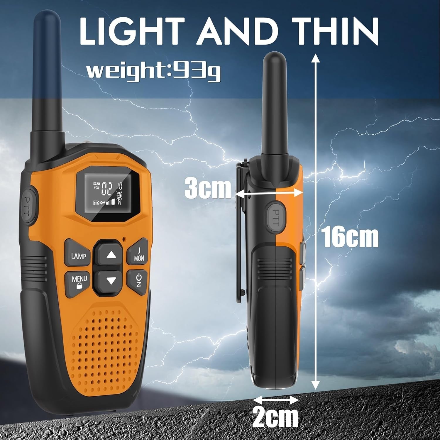 Long Range Walkie Talkies Rechargeable 2 Pack VOX 16 Channel USB-C