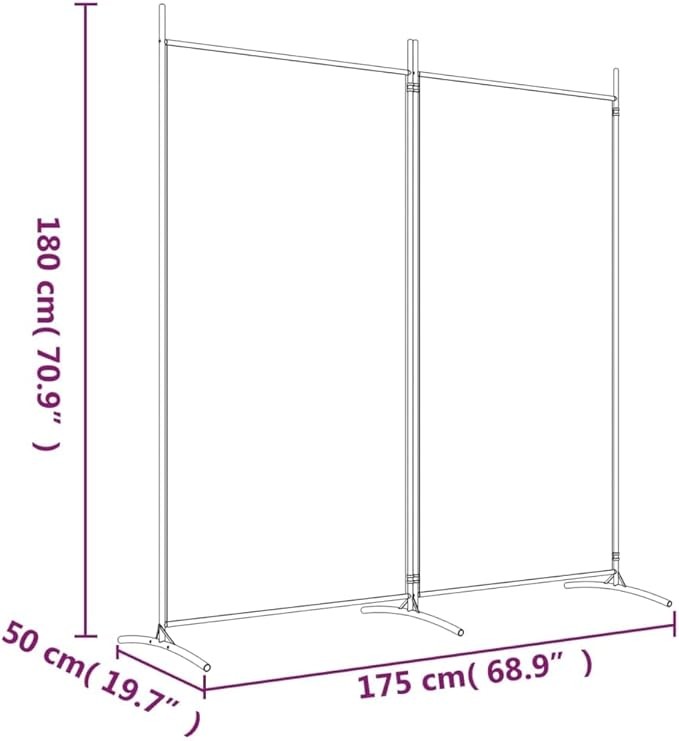 Black 2 Panel Room Divider 175cm Folding Privacy Screen – Modern Fabric