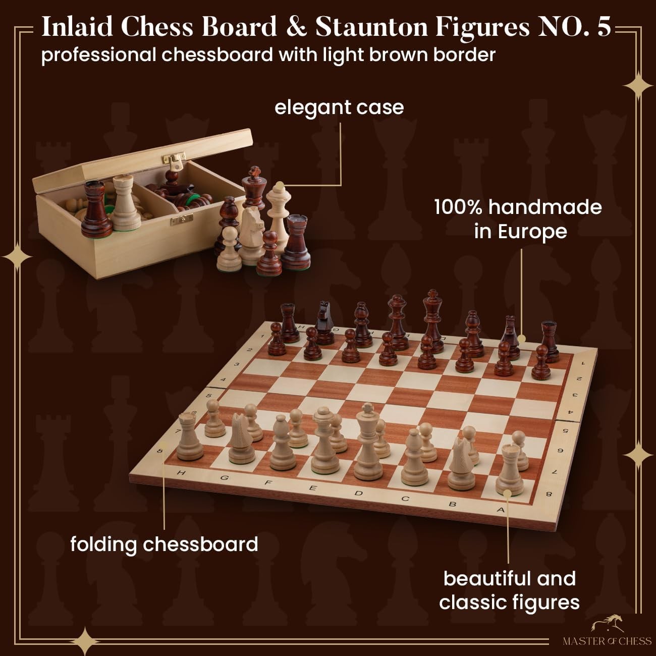 48cm Wooden Inlaid Chess Set – Sycamore Board & Weighted Staunton Pieces