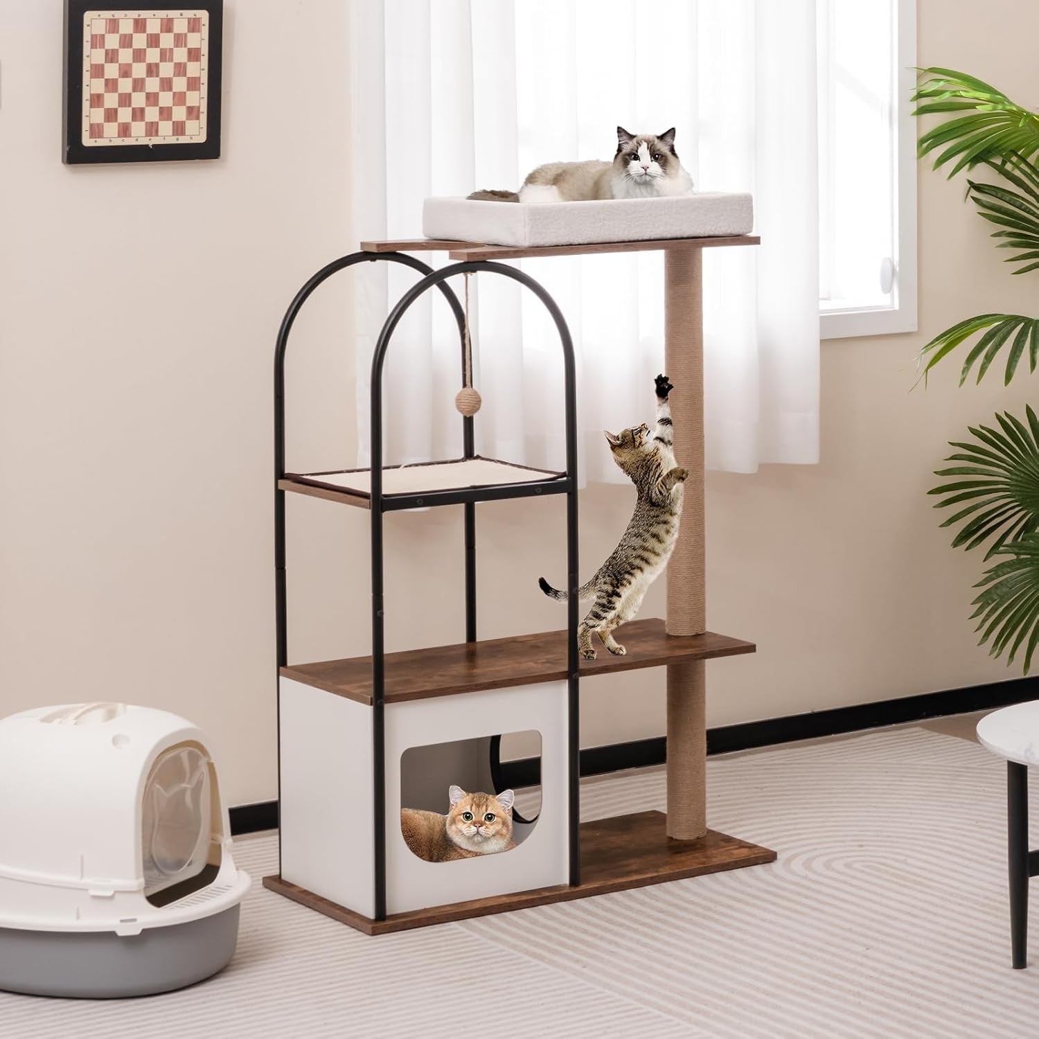 Tall Cat Tree 4 Tier Indoor Cat Tower with Condo Scratching Posts Modern