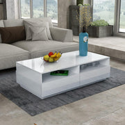 Modern White Gloss Coffee Table with 4 Drawers Storage 85x55x35cm