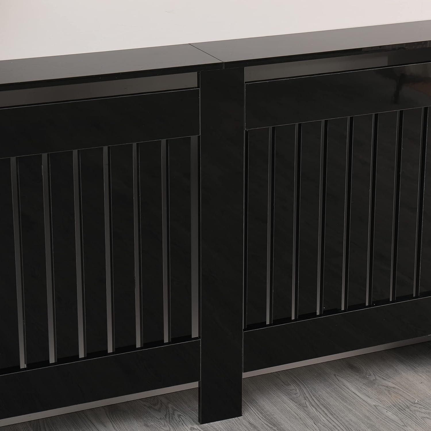 Large High Gloss Black Radiator Cover MDF Slatted Modern Cabinet Heating Unit