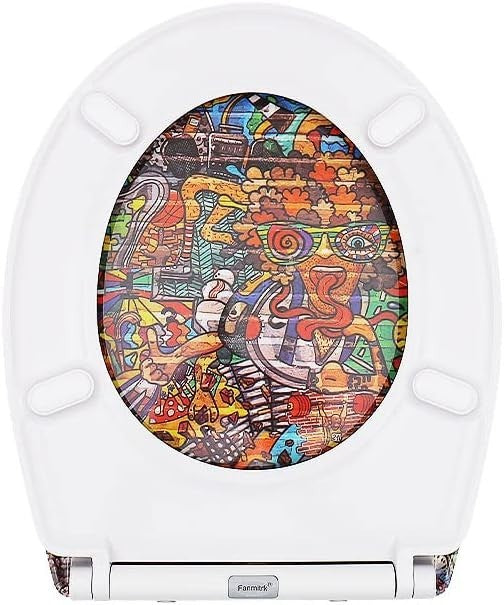 Soft Close Toilet Seat Top Fixing Colourful Patterns 45x37cm