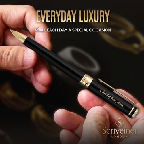Luxury Personalised Ballpoint Pen – Black Brass Gold, Refillable Fine Ink
