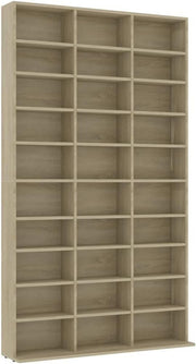 CD Storage Cabinet 177.5cm Media Shelf Unit 30 Compartments Sonoma Oak