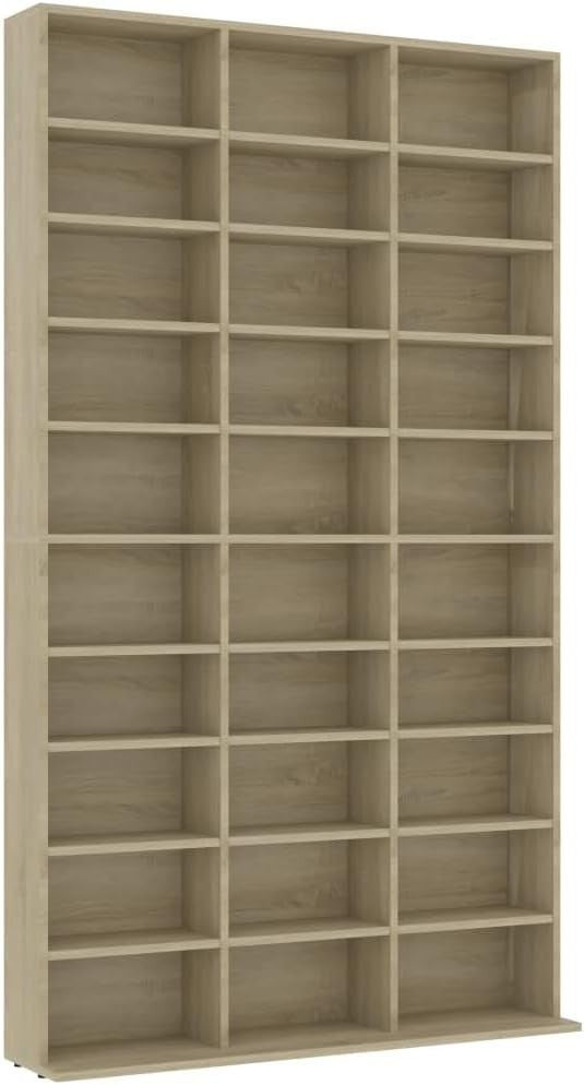 CD Storage Cabinet 177.5cm Media Shelf Unit 30 Compartments Sonoma Oak