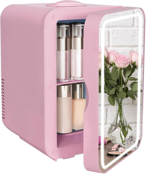8L Portable Mini Skincare Fridge Cooler & Warmer LED Mirror AC/DC Pink