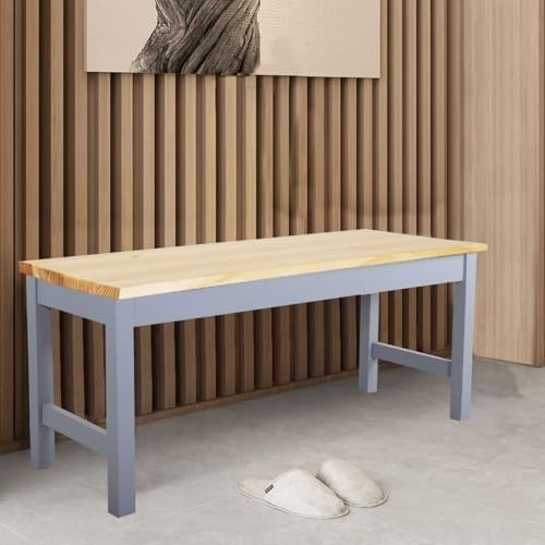 Set of 2 Wooden Dining Benches Indoor Kitchen Seating Solid Pine Grey Bench