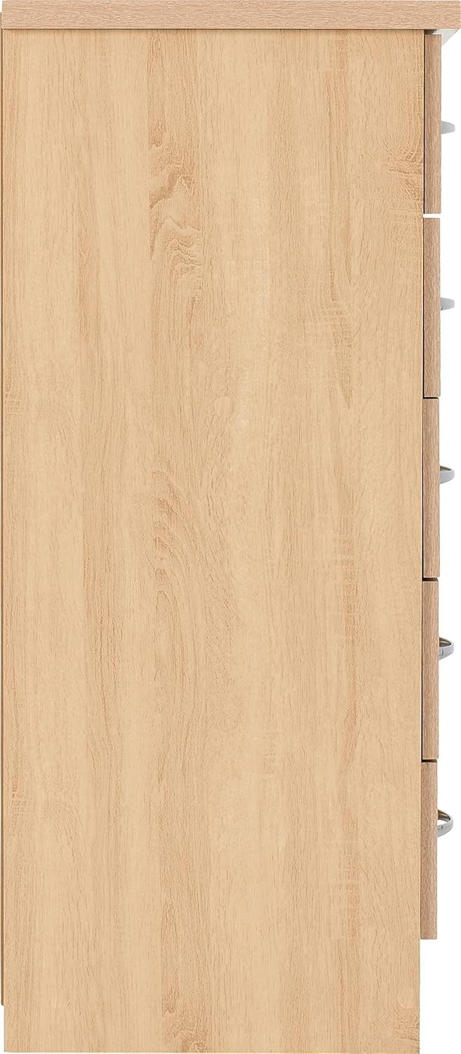 Slim Oak 5 Drawer Chest Tall Narrow Storage Unit for Bedroom Living Room