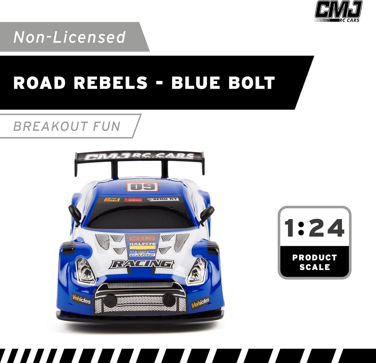 Road Rebel Blue Bolt RC Car 1:24 Scale 2.4GHz Racing Toy for Kids