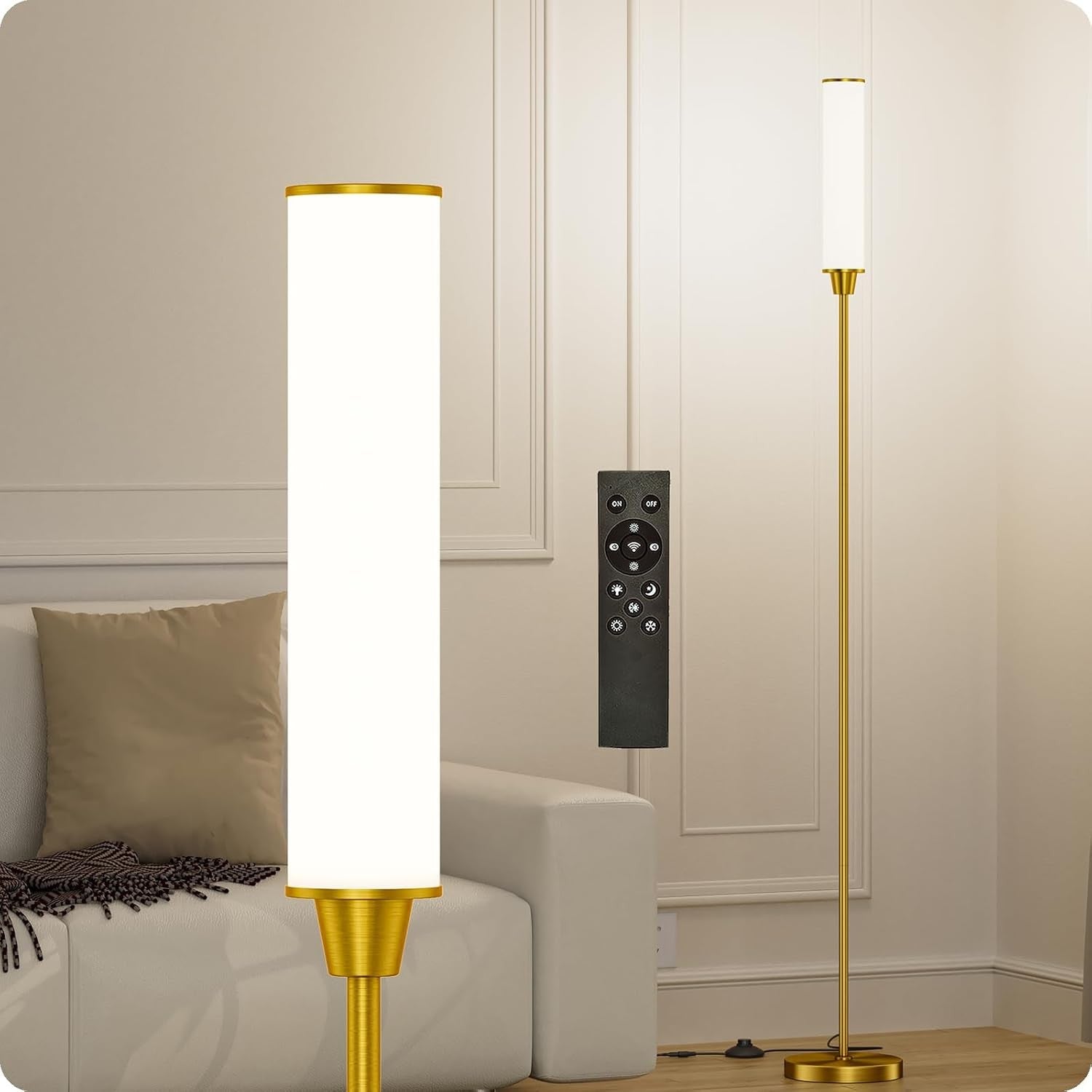 Dimmable LED Floor Lamp Remote Control Brass Gold Standing Corner Light
