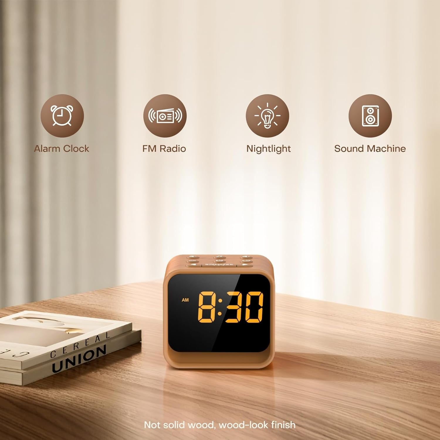 FM Radio Alarm Clock White Noise Dimmable Display Night Light Bedside
