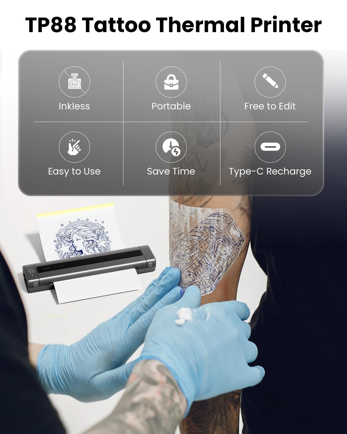 Phomemo TP88 Tattoo Stencil Printer Bluetooth Thermal Printer