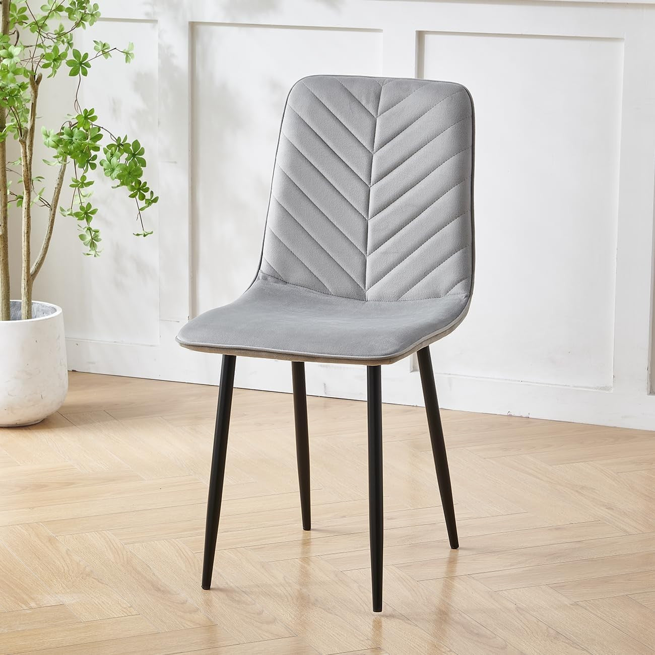 Compact Round Glass Dining Table with 2 Grey Velvet Chairs – Modern Set