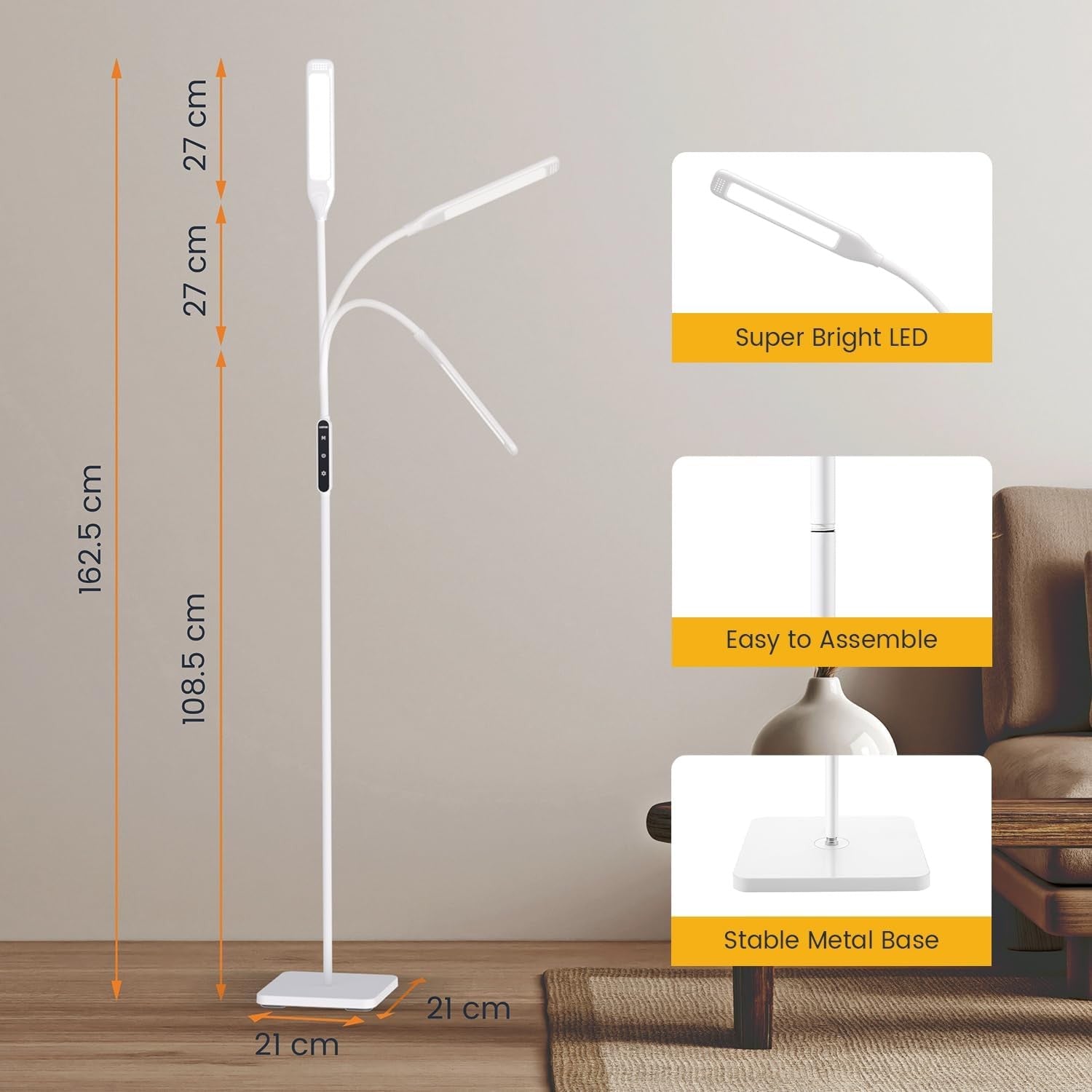 LED Floor Lamp Reading Light Remote Touch Control Dimmable Timer Modern