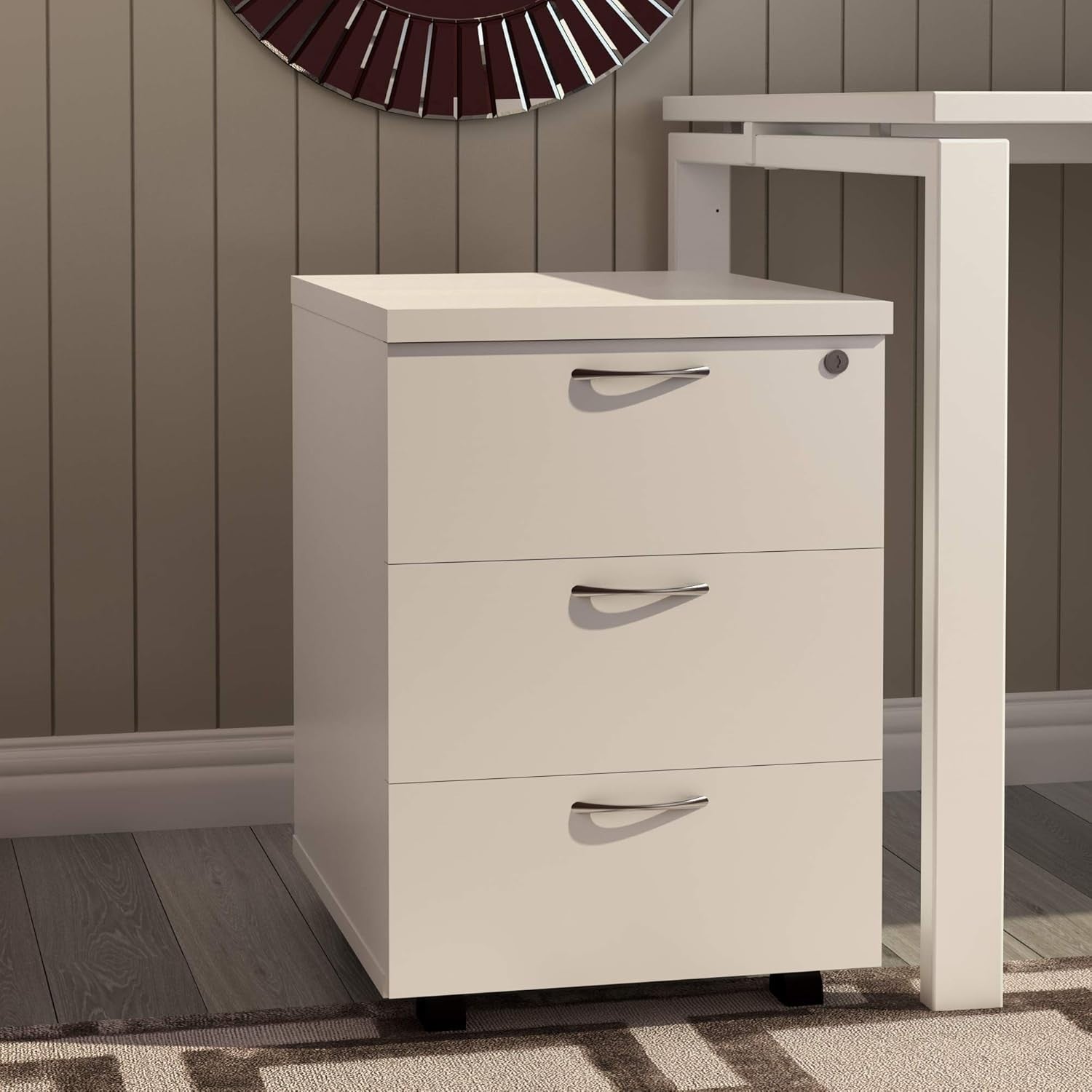Lockable 3 Drawer Mobile Filing Cabinet Pedestal Office Storage White