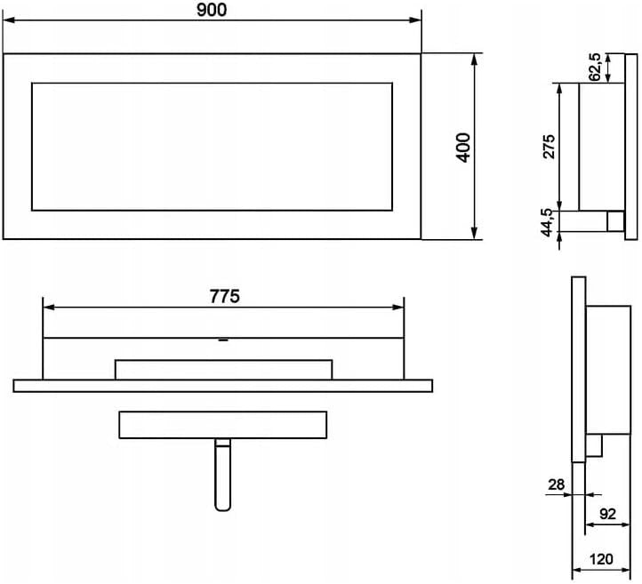 Wall-Mounted Bio Ethanol Fireplace 900x400mm Modern Ventless Alcohol Heater