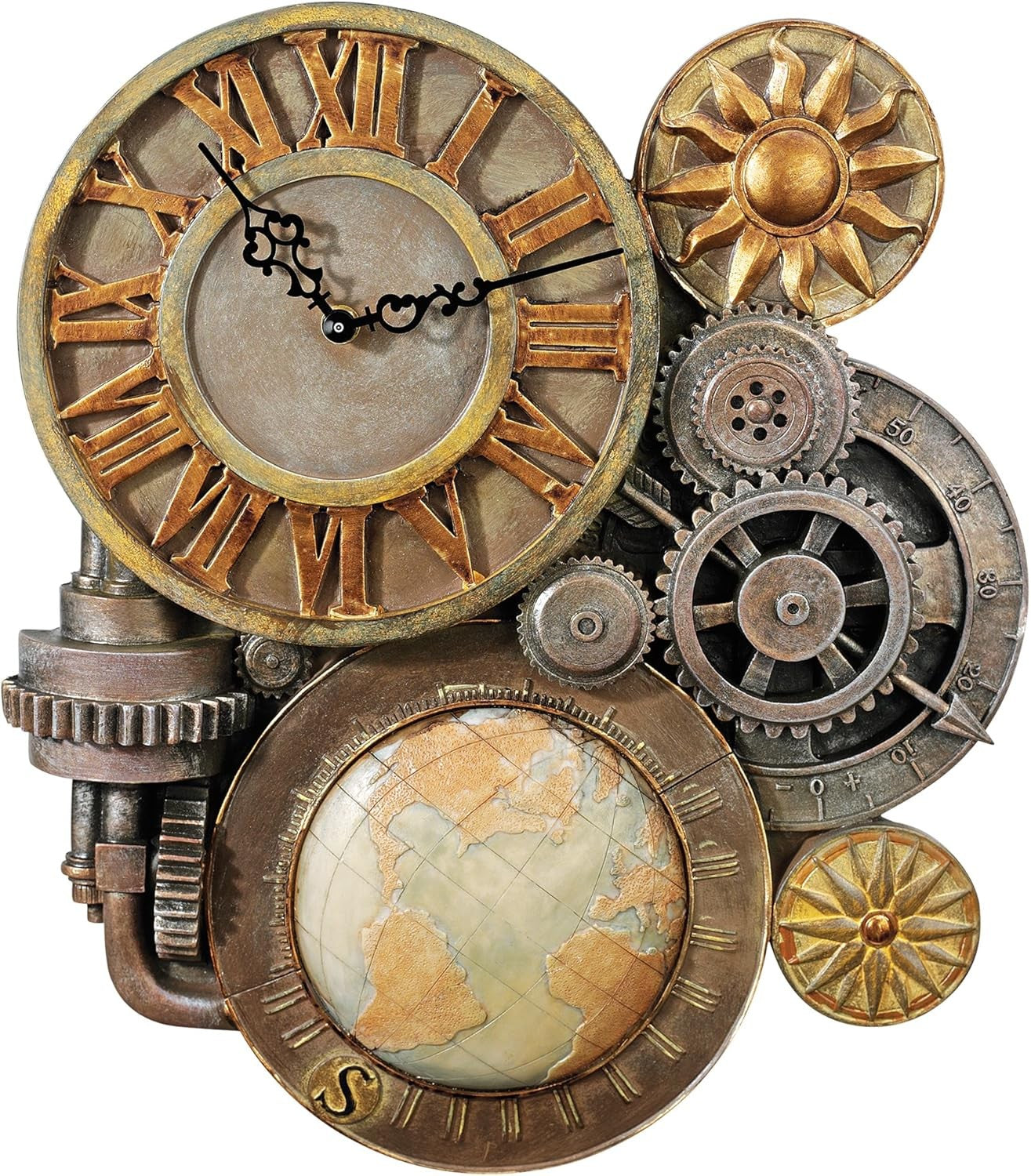 Steampunk Wall Clock Sculpture 43cm Gears of Time Polyresin Decor