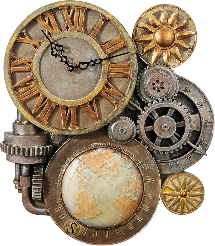 Steampunk Wall Clock Sculpture 43cm Gears of Time Polyresin Decor