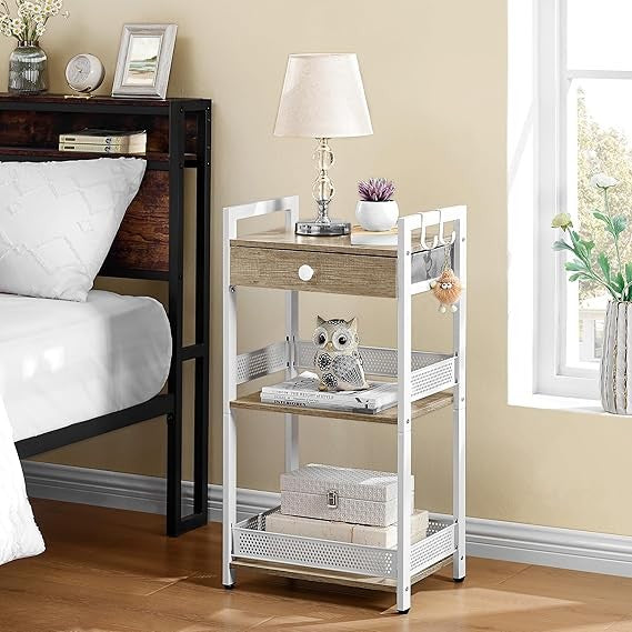 3-Tier Ladder Shelf Unit with Drawer Small Storage Stand for Bedroom Bathroom