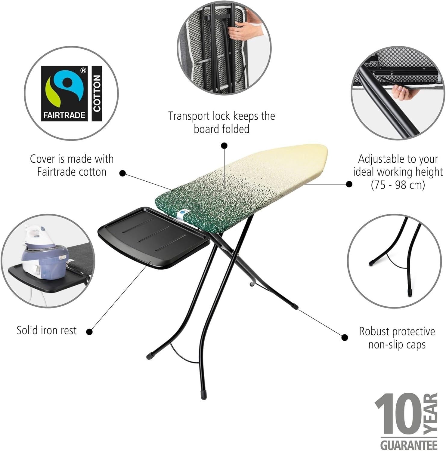 Extra Large Ironing Board 124x45cm Steam Unit Holder Adjustable Height