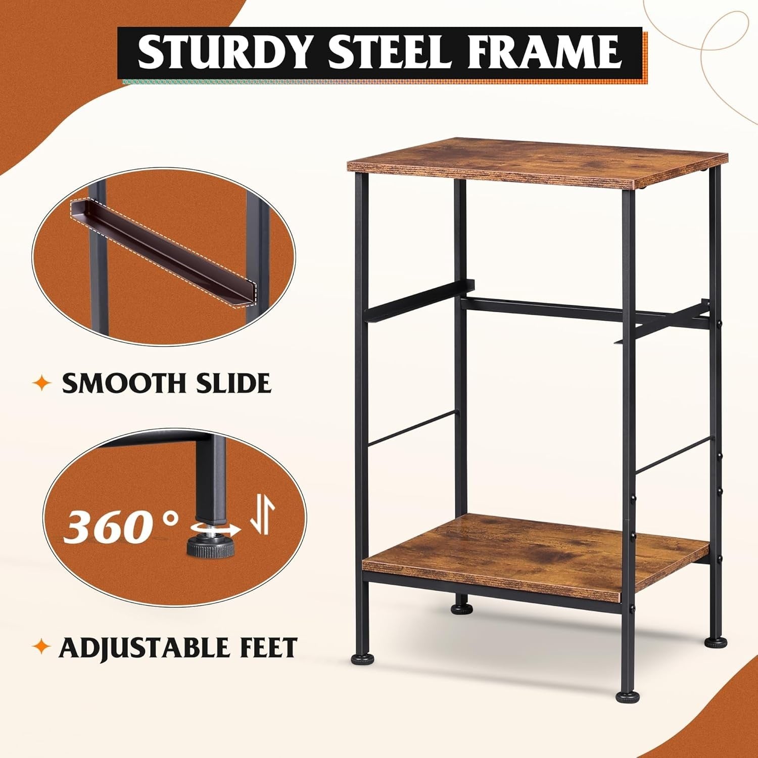 Rustic Brown 2-Tier Bedside Table with Drawer – Slim Nightstand Storage