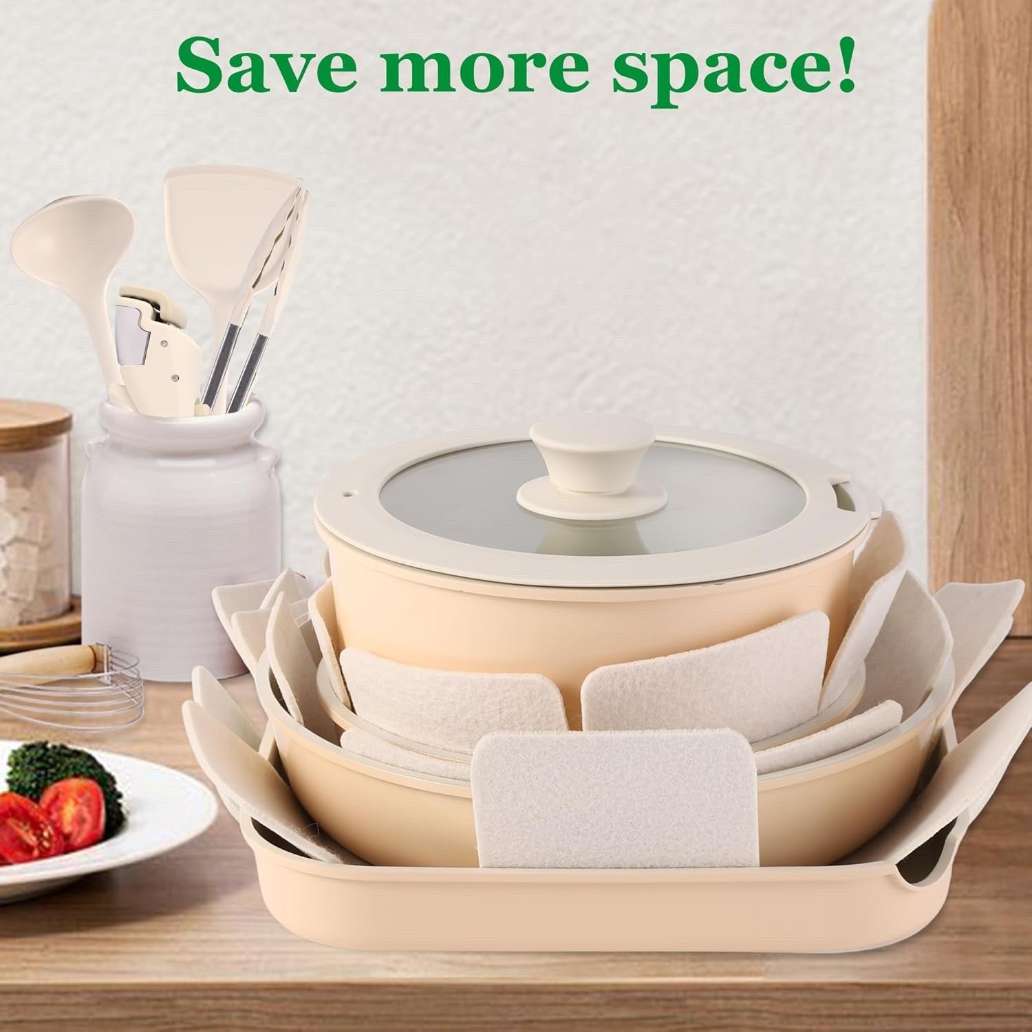 12pcs Hazelnut Non Stick Cookware Set with Detachable Handle Induction Oven Safe