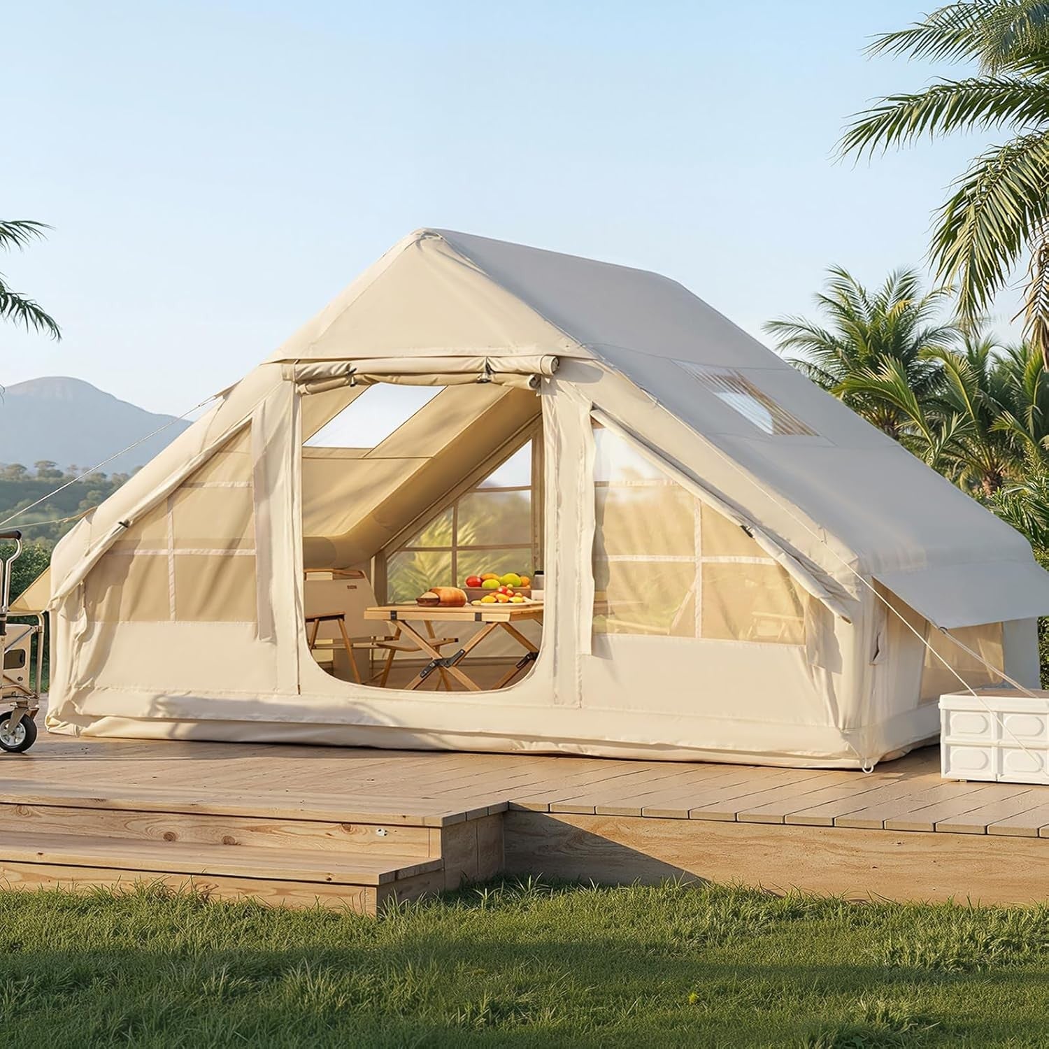 Beige 4-8 Person Inflatable Family Camping Tent – Instant Setup