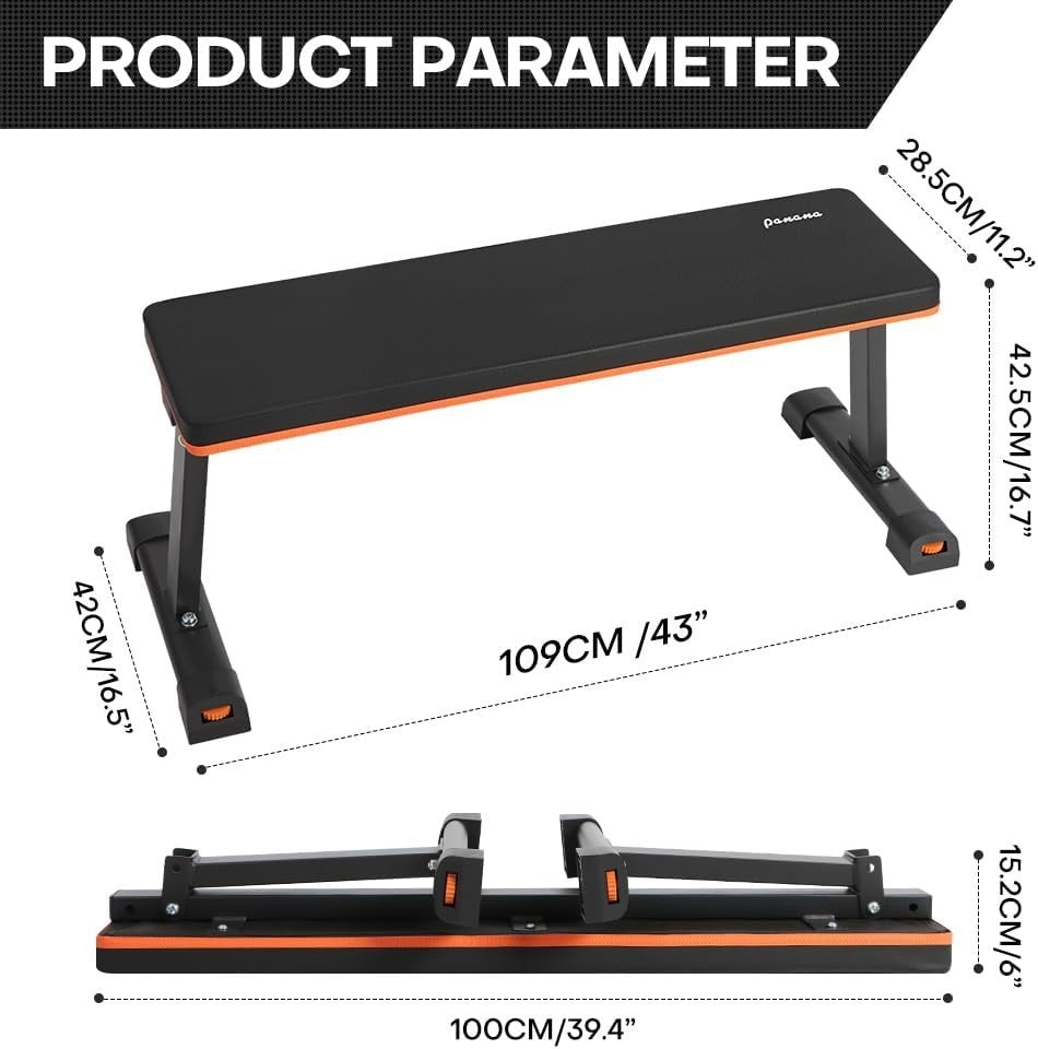 Foldable Flat Workout Bench 450lb Compact Strength Trainer Home Gym