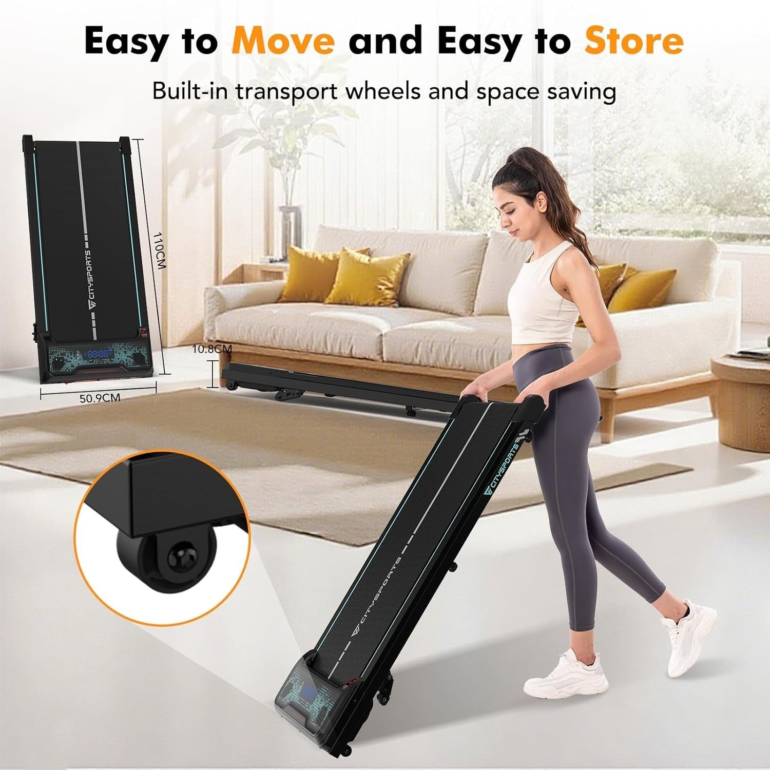 Under Desk Treadmill 6KM/H Incline 0-14% Portable Home Walking Pad