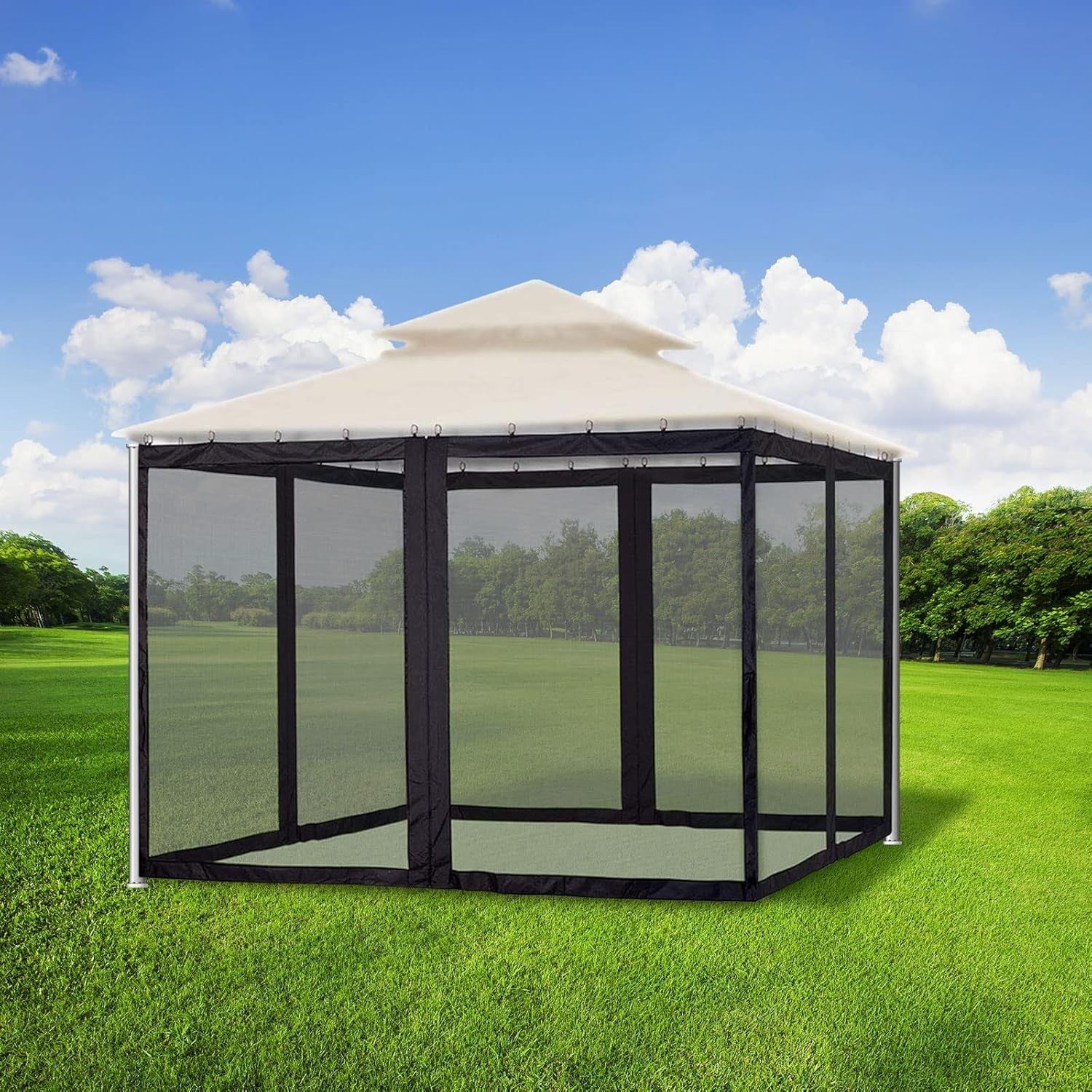 3x3m Gazebo Mosquito Net Walls Set Black Zipper Panels Insect Screen
