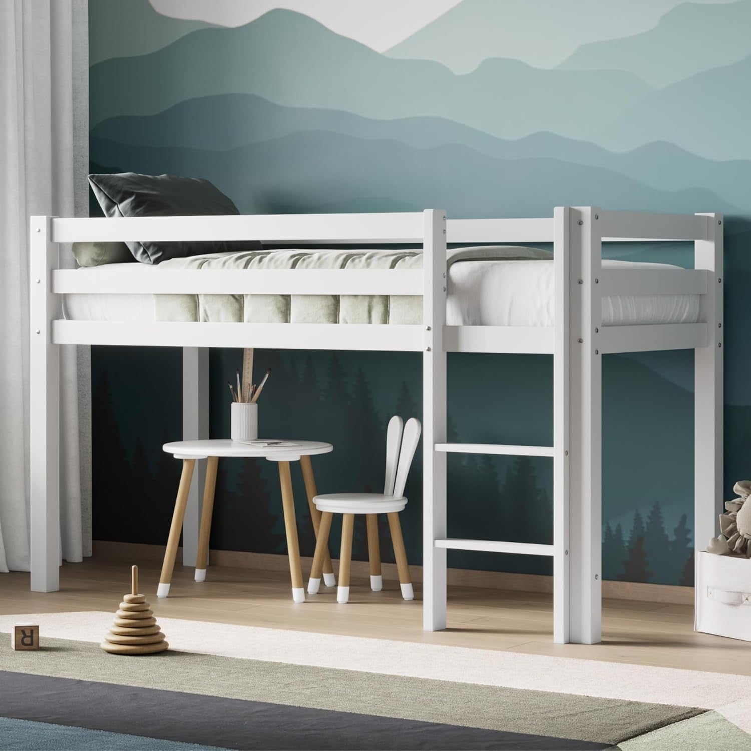 Flair White Mid Sleeper Cabin Bed for Kids with Storage, Compact Pine Frame
