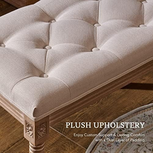 Vintage Upholstered Bench Tufted Seat 80cm Long Beige Entryway Dining