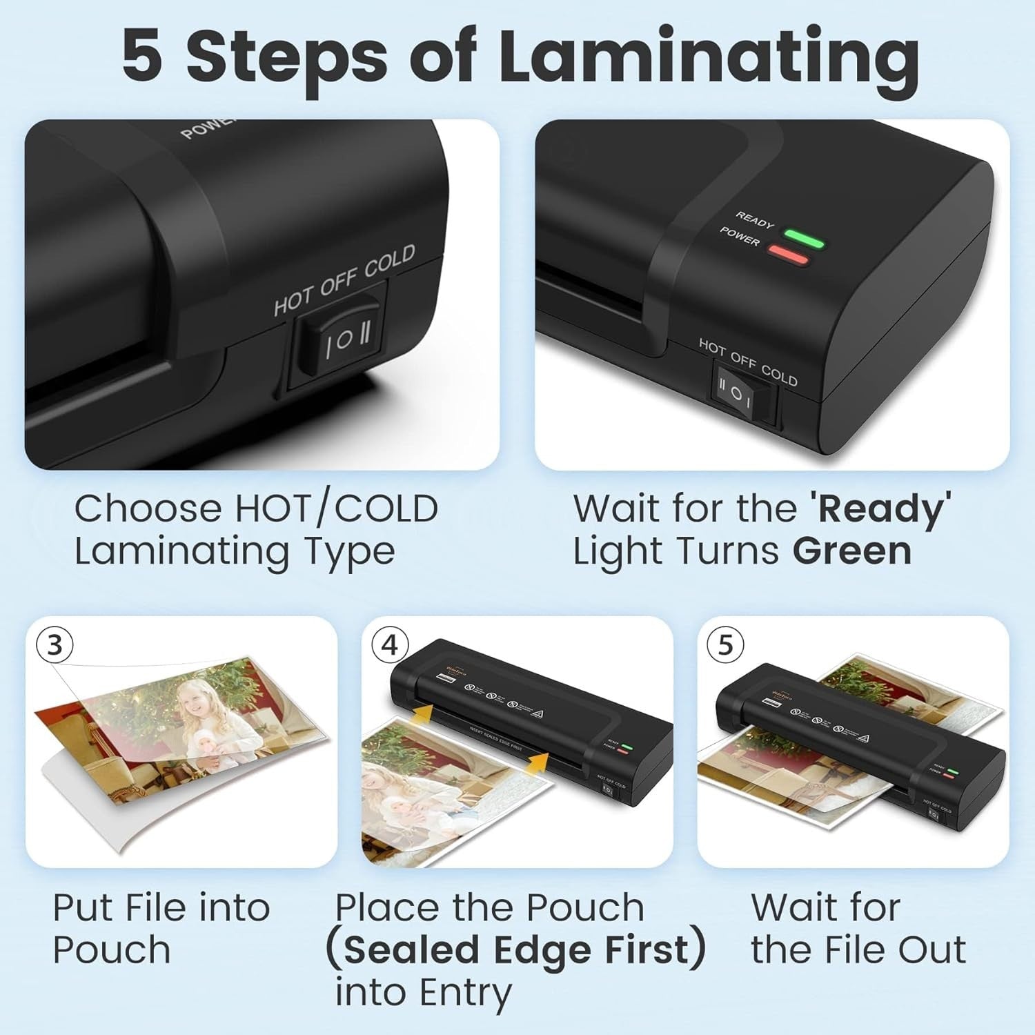 A4 Laminator Hot Cold Portable Fast Warm Up No Bubbles + 30 Pouches