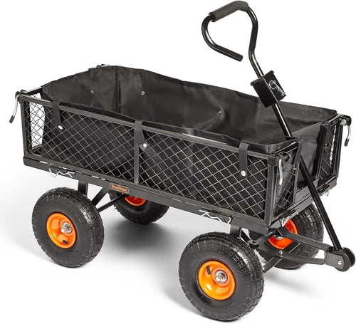 Heavy Duty Garden Cart Utility Wagon 350kg Load Steel Frame Mesh Sides Trolley